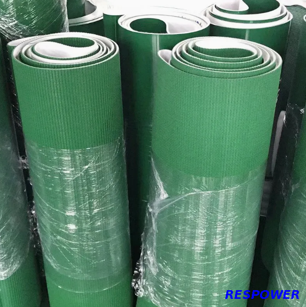 Green PVC Conveyor Belts with Rough Surface and Grass Pattern Flat Belt Type OEM
